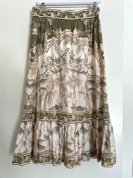 Rachel Zoe Ruffle Tiered Floral Tropical Print Midi Skirt - Picture 3 of 12